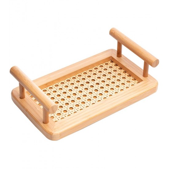 Bandeja 25x15x6cm De Bambu Com Alças E Fundo Em Treliça